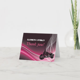 Pink road biker wedding Thank You note card