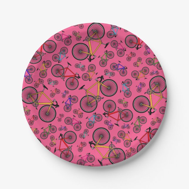 Pink road bikes paper plate (Front)