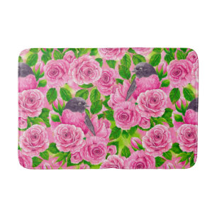 Pink Robin and roses Bath Mat