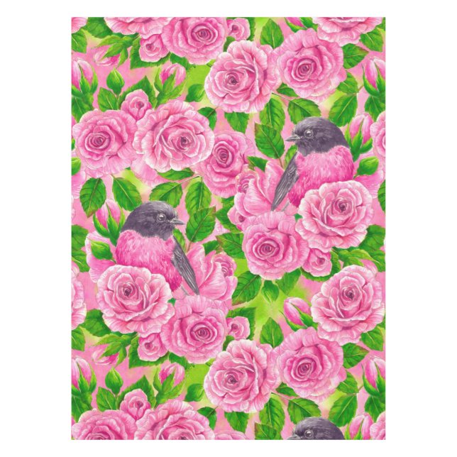 Pink Robin and roses Tablecloth (Front)