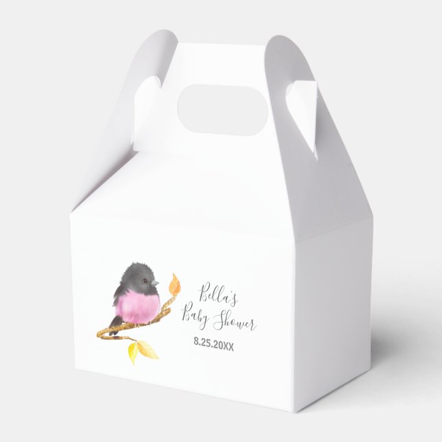 Pink Robin Bird Baby Shower Favour Box (Front Side)