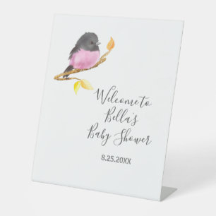 Pink Robin Bird Baby Shower Pedestal Sign