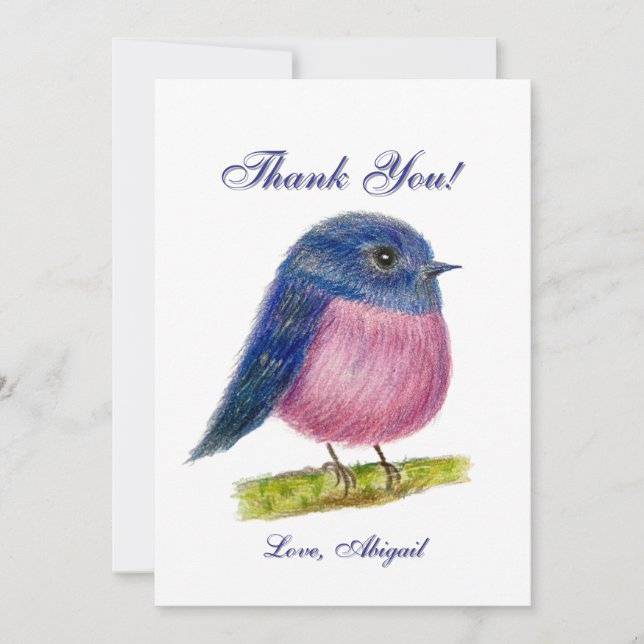 Pink Robin Bird Flat Thank You Card (Front)