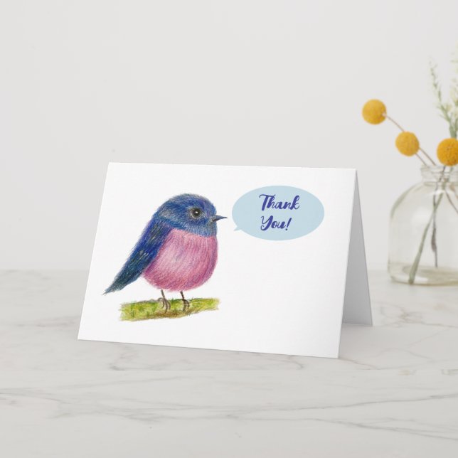 Pink Robin Bird Folded Thank You Card (Front)