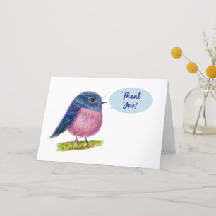 Pink Robin Bird Folded Thank You Card