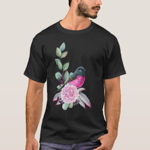 Pink Robin Bird On Eucalyptus  Birder T-Shirt