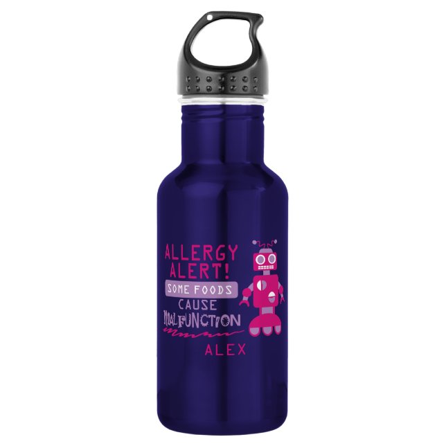 Pink Robot Allergy Alert Water Bottle (Front)