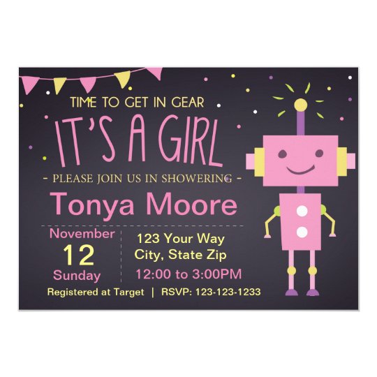 Pink Robot Baby Shower Invitation