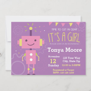 Pink Robot Baby Shower Invitation