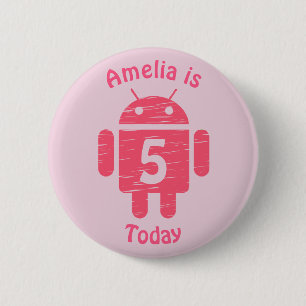 Pink Robot Kids Custom Age Birthday 6 Cm Round Badge