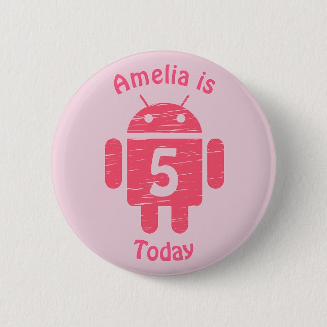 Pink Robot Kids Custom Age Birthday 6 Cm Round Badge (Front)