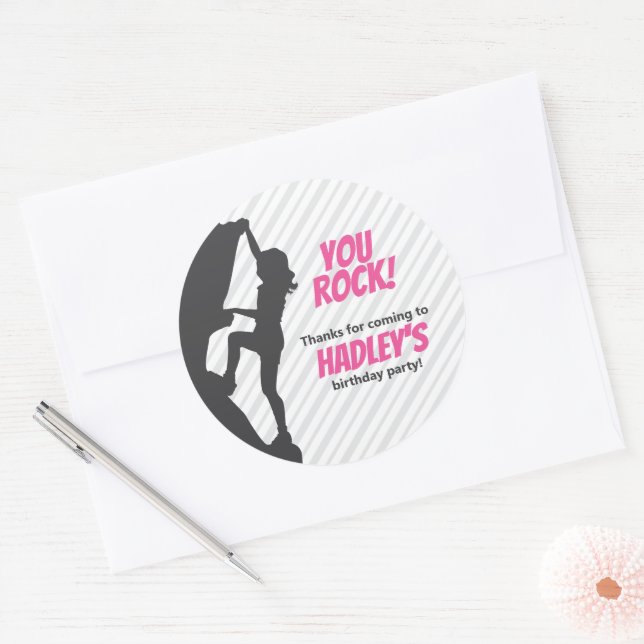 Pink Rock Climbing Birthday | Rock Climbing Classic Round Sticker (Envelope)