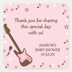 Pink Rock Star baby shower favour sticker