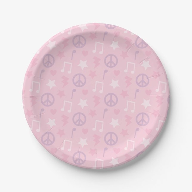 Pink Rock Star Girls Birthday Party Supplies Paper Plate (Front)