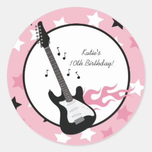 PINK ROCK STAR GUITAR 3" Favour Stickers