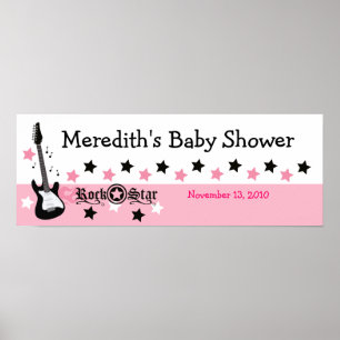 Pink Rock Star Guitar Custom Baby Shower Banner Poster