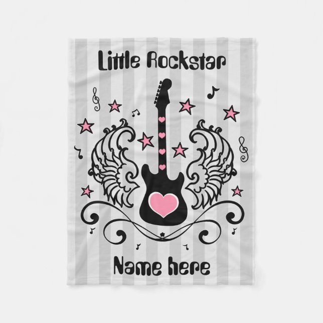 Pink Rock star guitar with wings Fleece Blanket (Front)