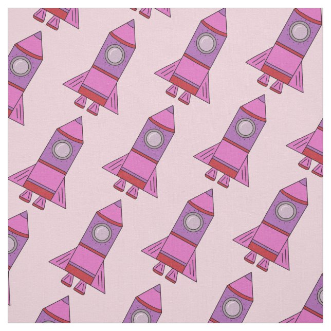 Pink Rocket - Space Pattern for Kids Fabric (Swatch)