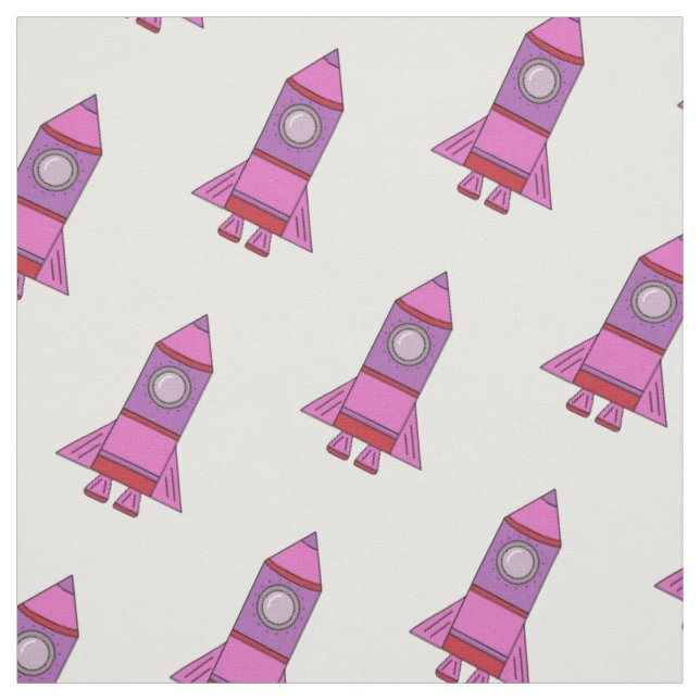Pink Rocket - Space Pattern for Kids Fabric (Swatch)
