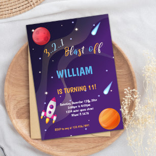 Pink Rockets Outer Space Invitations