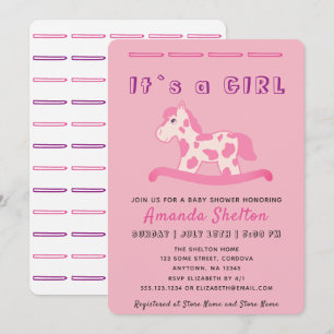 Pink Rocking Horse Baby Girl Shower Invitation