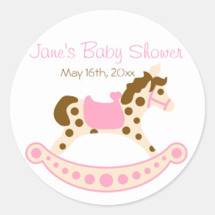 Pink Rocking Horse Baby Shower Classic Round Sticker