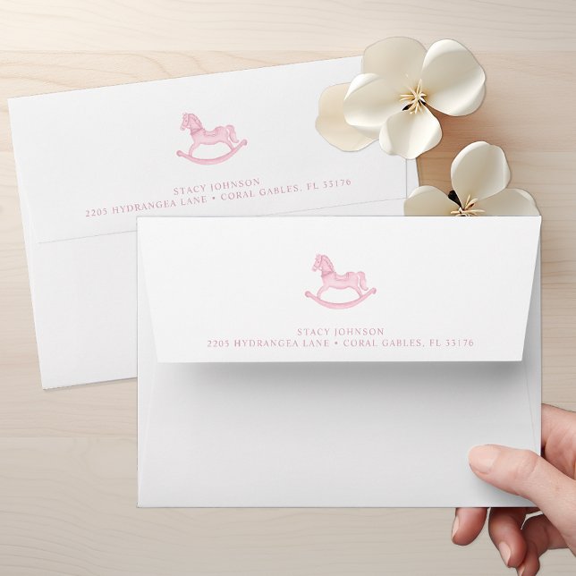 Pink Rocking Horse Baby Shower Self-Addressed Envelope (Pink Rocking Horse Baby Shower Self Addressed Envelope )