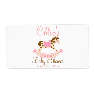 Pink Rocking Horse Baby Shower Water Bottle Label