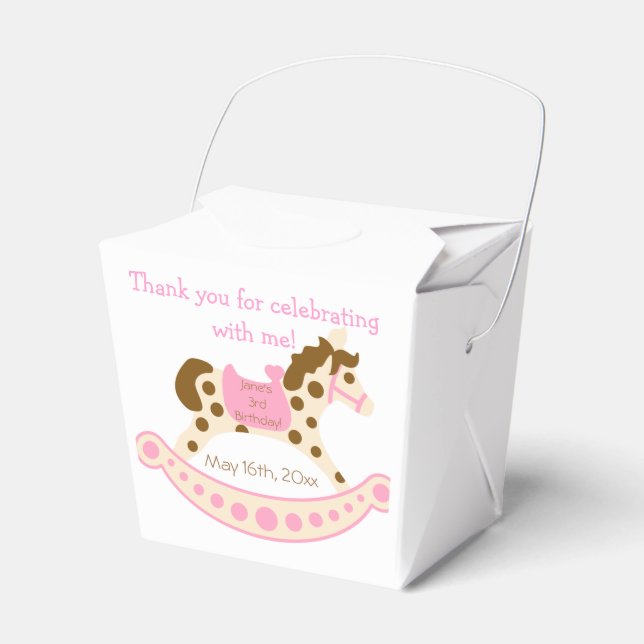 Pink Rocking Horse Birthday Favour Box (Front Side)