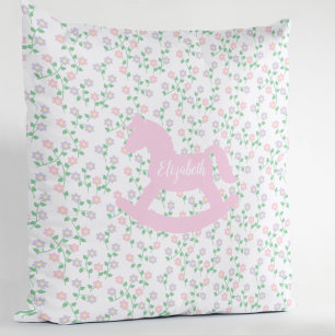 Pink Rocking Horse Floral Cushion