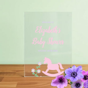 Pink Rocking Horse Girl Baby Shower Acrylic Sign