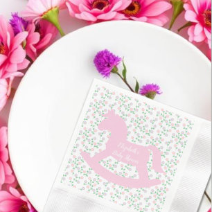 Pink Rocking Horse Girl Baby Shower Napkin
