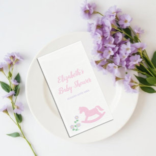 Pink Rocking Horse Girl Baby Shower Napkin