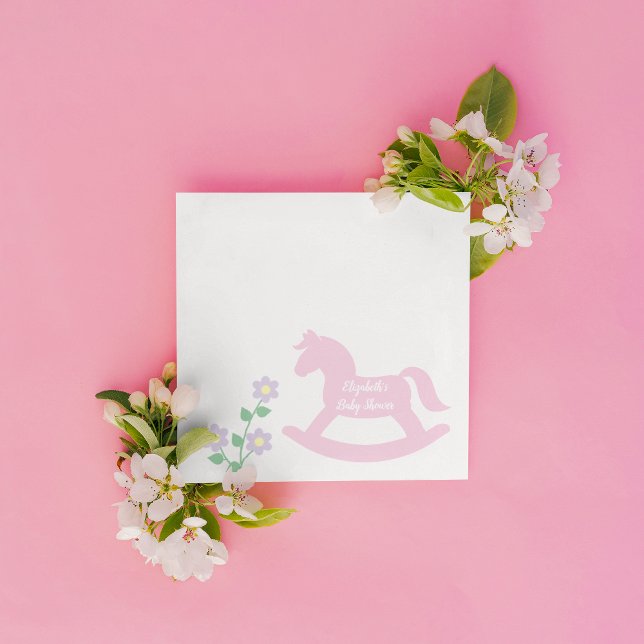 Pink Rocking Horse Girl Baby Shower Napkin (Creator Uploaded)