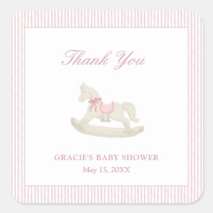 Pink Rocking Horse Girl Baby Shower Thank You Square Sticker