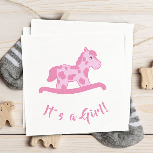 Pink Rocking Horse It`s a Girl Baby Shower  Napkin