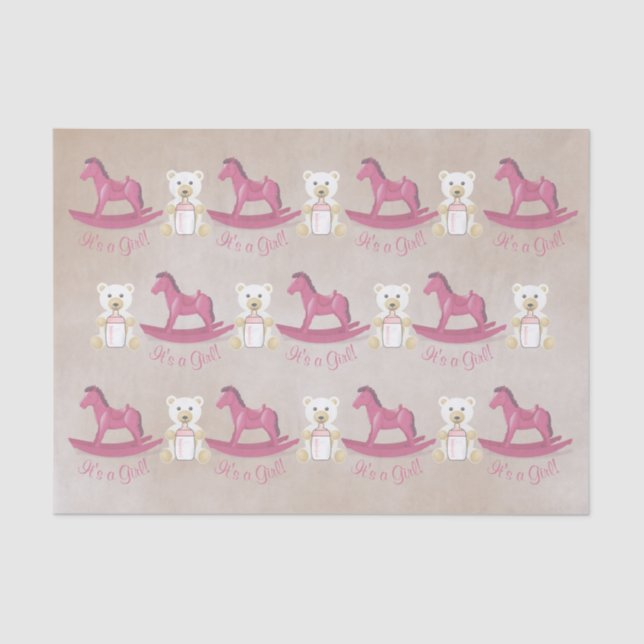 Pink Rocking Horse IT'S A GIRL! Tissue Paper (Front)