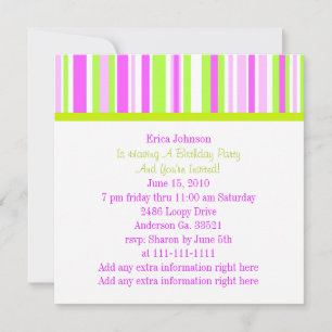 Pink Rocking Horse & Stripes Party Invitation