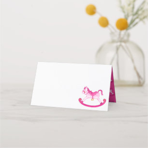 Pink rocking horse watercolor art place card