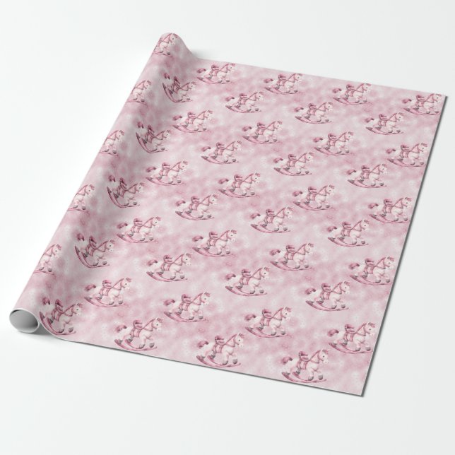 Pink Rocking Horse Wrapping Paper (Unrolled)