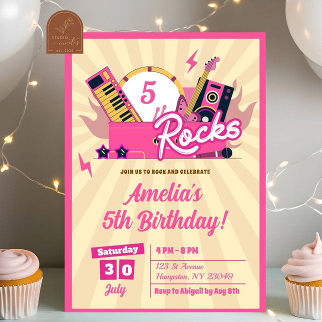 Pink Rocks Birthday Girl  Invitation (Creator Uploaded)
