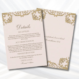 Pink Rococo Vintage Christian Wedding Details Enclosure Card