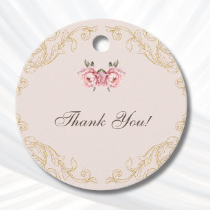 Pink Rococo Vintage Peony Baby Shower Thank You Favour Tags