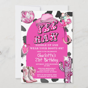 Pink Rodeo Retro Cowgirl Birthday Dance Party Invitation