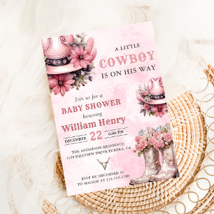 Pink Rodeo Western Cowboy Baby Shower Invitation