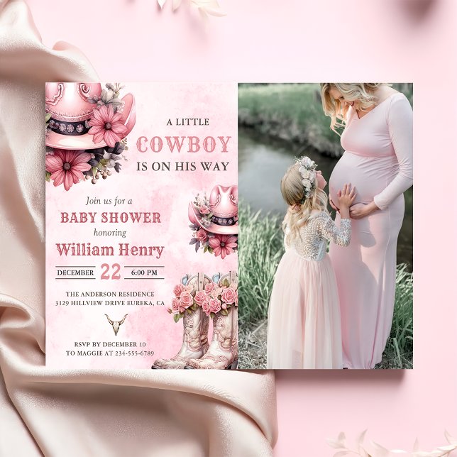 Pink Rodeo Western Cowboy Baby Shower Photo Invitation (Creator Uploaded)