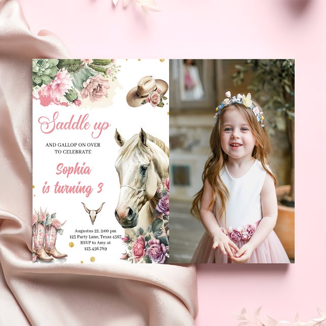 Pink Rodeo Western Cowboy Birthday Party Photo Invitation (Creator Uploaded)