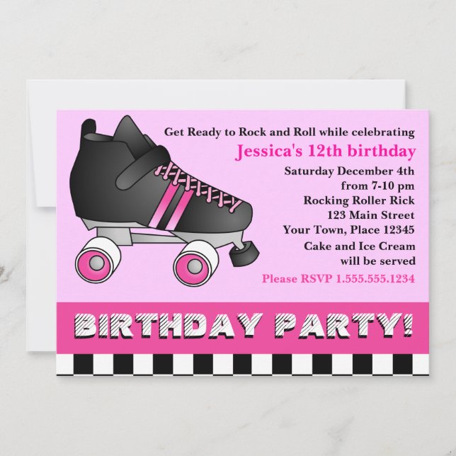 Pink Roller Skate Birthday Party Invitation (Front)