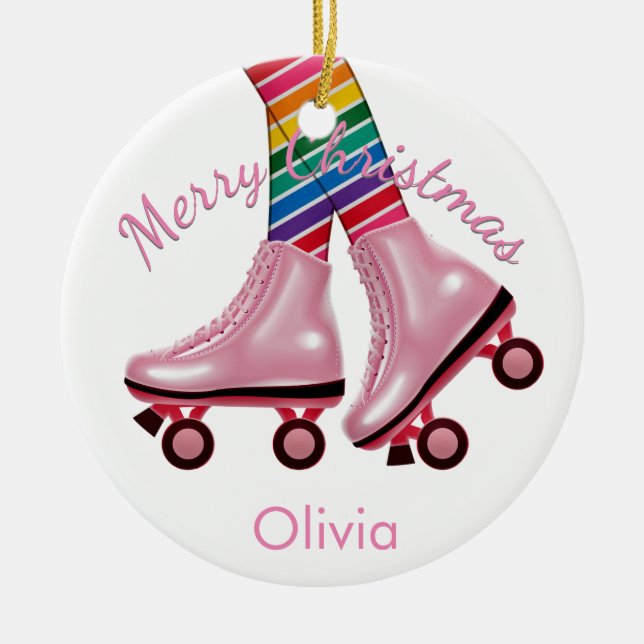 Pink Roller Skate Girl Ceramic Tree Decoration (Front)