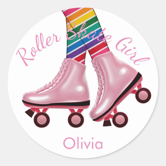 Pink Roller Skate Girl Classic Round Sticker (Front)